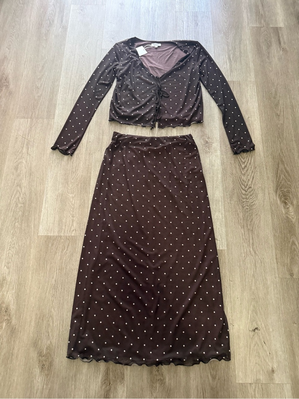 z supply amara polka dot mesh top + eda polka dot mesh midi skirt set small NEW